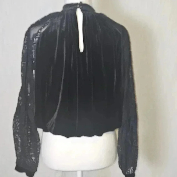 Free People Dream Team Velvet l/ Lace Whimsigoth Black XS Blouse - Picture 7 of 14